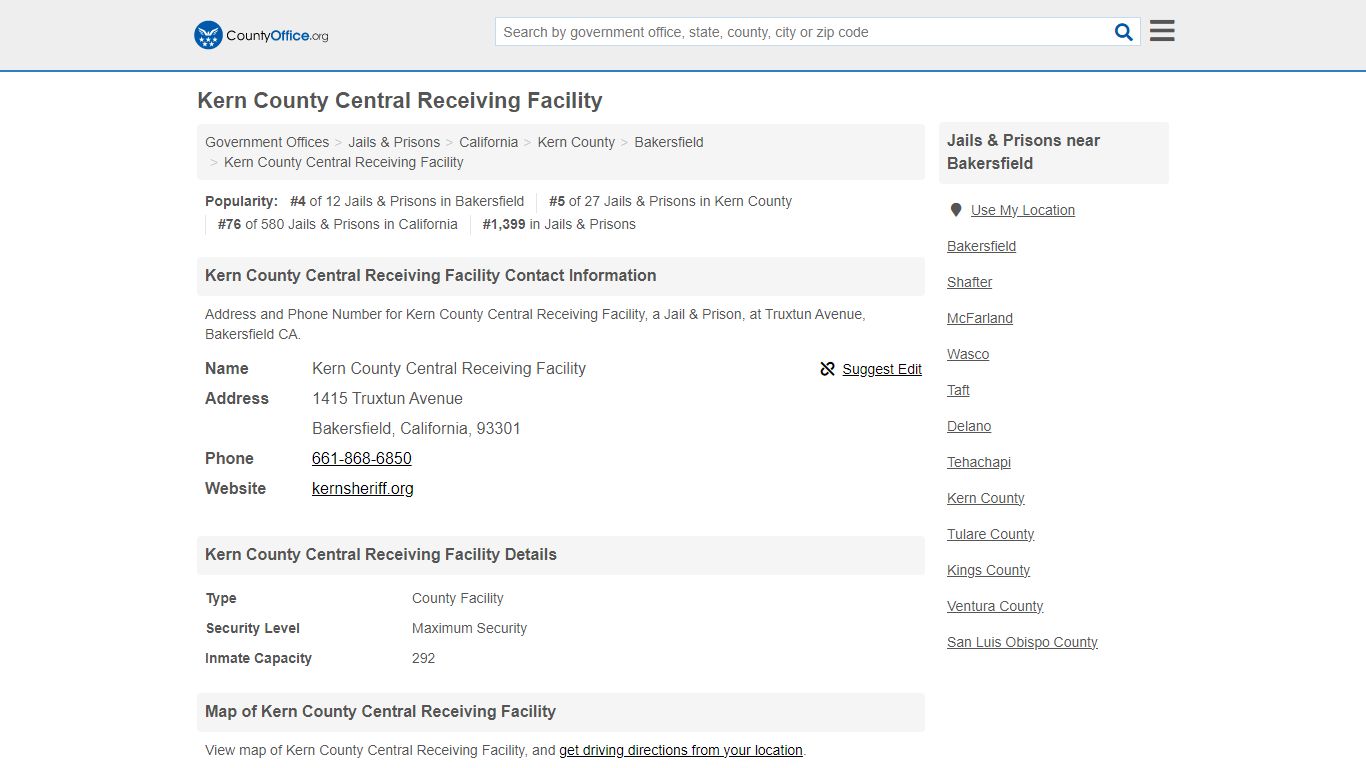 Kern County Central Receiving Facility - Bakersfield, CA (Address and ...