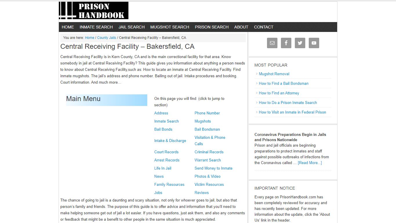 Central Receiving Facility – Bakersfield, CA - Prison Handbook